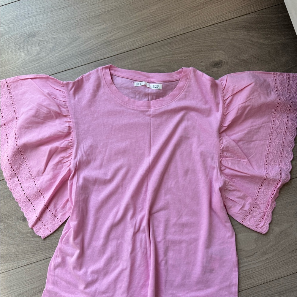 Pink Flutter Sleeve Top